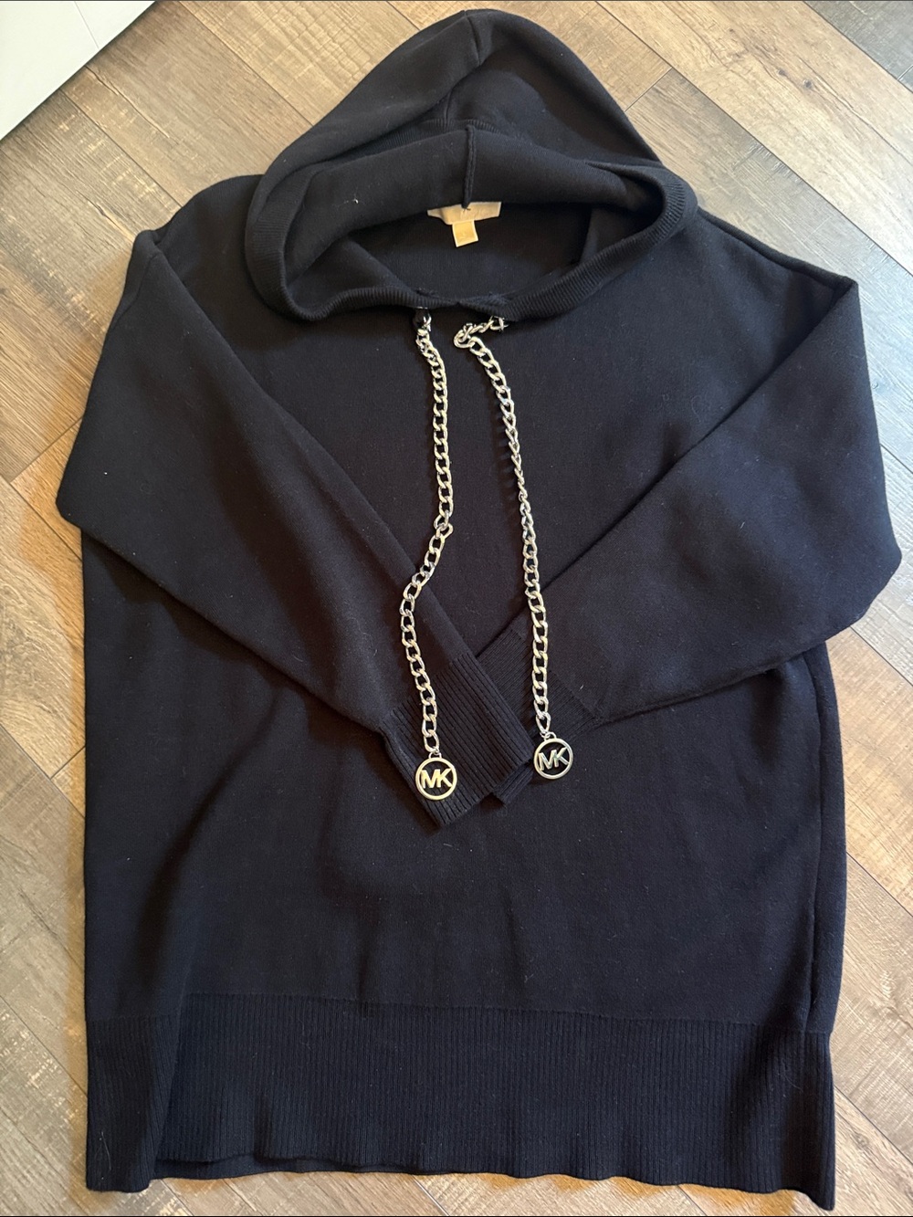 Michael Kors Black HoodedSweater with Signature Chain Drawcords